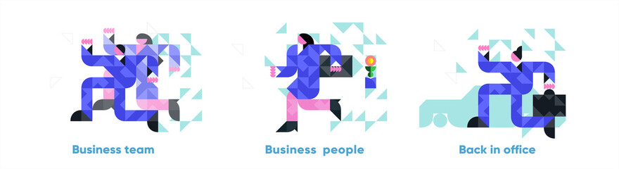 Vector illustration. Set of business icons, team, businesswoman, Manager with a case. Abstract, background patterns, triangular mosaics, stylized polygonal images, geometric backgrounds, large width. © Molibdenis-Studio