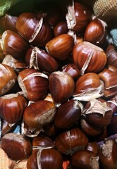 Close up of roasted chestnuts - autumn flavors 