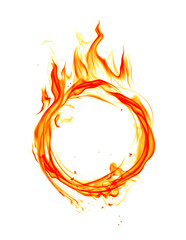 Fire ring. Texture of fire flames, smoke and sparks isolated on white background © -Misha