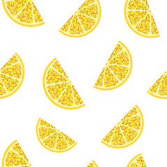 Seamless pattern with yellow orange fruit slices, consisting of multi-colored circles on a white background for trendy prints, fabrics, wrapping paper, textiles, linen. 