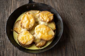 rustic spanish fried potatoes patatas bravas with cheese