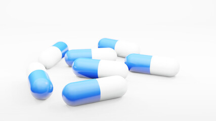 Capsules isolated on white background . Medical Pill Icon Closeup Isolate , Three dimensions