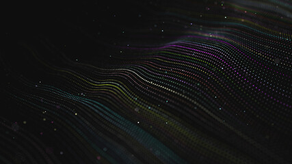 Wave 3d. Wave of particles. Abstract Black Geometric Background. Big data visualization. Data technology abstract futuristic illustration. 3d rendering.