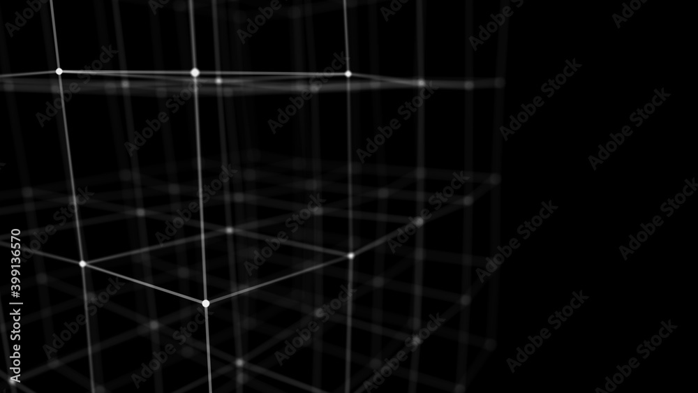 Poster blockchain technology concept. distributed registry technology. big data visualization. 3d illustrat
