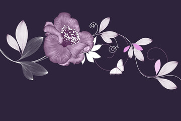 Abstract  hand drawn floral pattern with camelia flowers and butterfly. Vector illustration. Element for design.