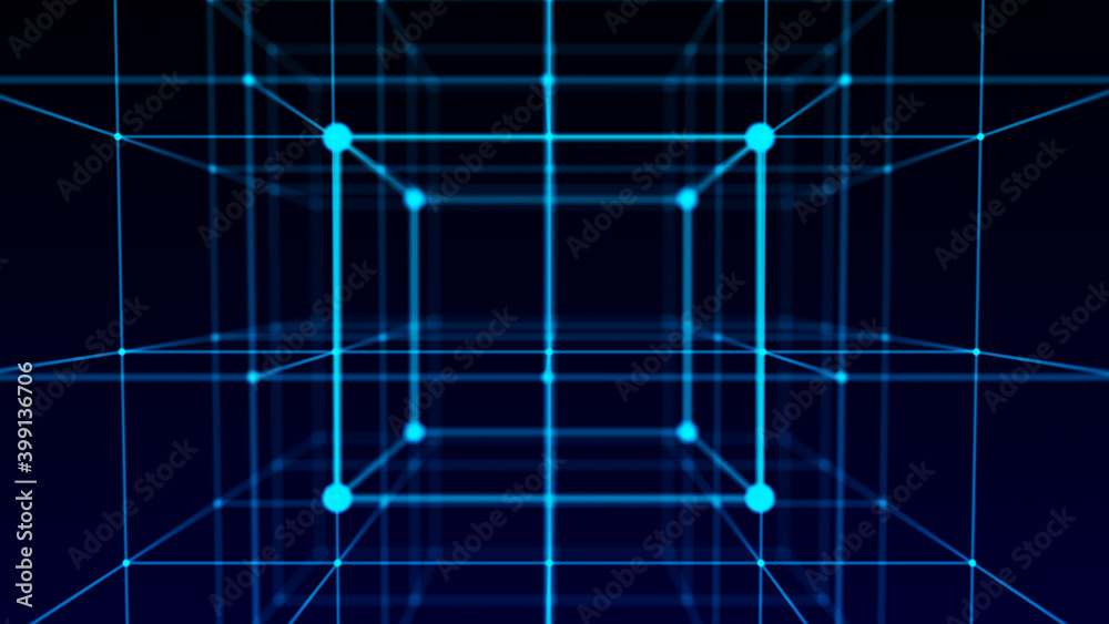 Poster blockchain technology concept. distributed registry technology. big data visualization. 3d illustrat