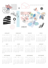 Calendar 2020. Modern printable creative template. Vector
