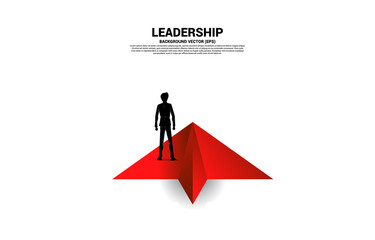 Silhouette of businessman on origami paper airplane. Business Concept of leadership and vision mission.