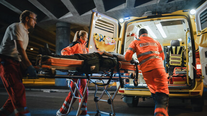 Team of EMS Paramedics React Quick to Provide Medical Help to Injured Patient and Get Him in...