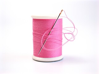 sewing thread and needle ,Sewing spool of thread and scissors isolated on white background	