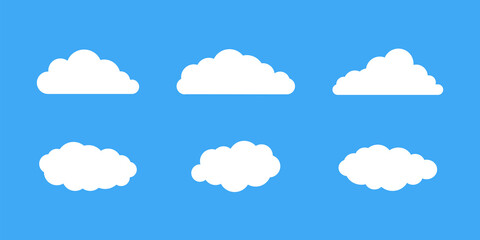 Collection of clouds . Vector icon on blue background. Sky illustraton. Cloud icons. weather concept.