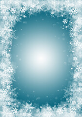Fototapeta premium Snow background. Blue and white Christmas snowfall with defocused flakes. Winter concept with falling snow. Holiday texture and white snowflakes