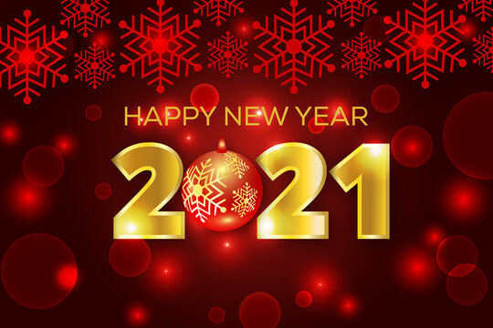  Red Snowflake Bokeh Happy New Year 2021 Vector Background