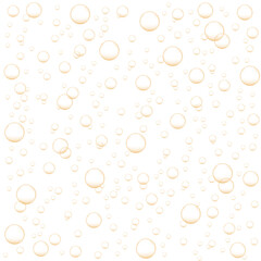 Golden air bubbles of champagne, soda, sparkling wine, carbonated drink. Abstract background with oxygen fizz. Vector realistic illustration.