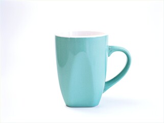 Green cup of coffee ,Cup ceramic isolated on white background ,blue tea cup