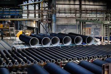 New cast iron pipes for pipeline construction in warehouse