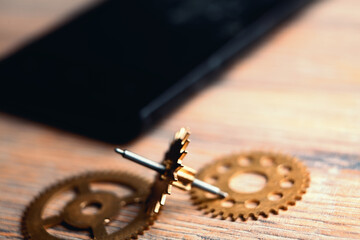 phone and gears . Digital composition, repair or application updates, smartphone