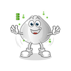 meat bun full battery character. cartoon mascot vector