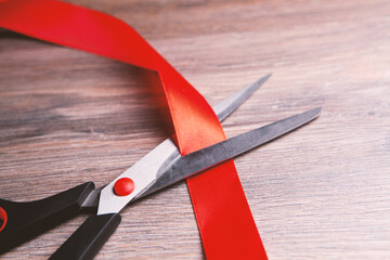 Ribbon-cutting scissors Grand opening.