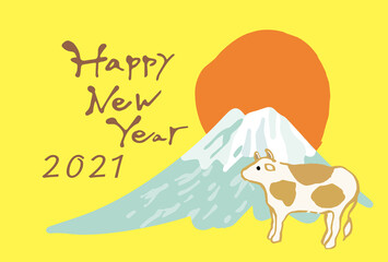 2021年　丑年の富士山年賀状