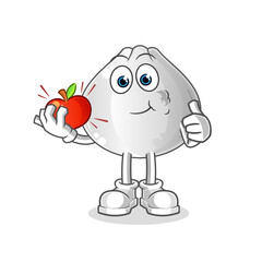 meat bun eating an apple illustration. character vector