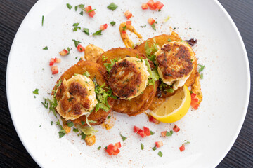 Fried Crabcake dinner with fried green tomato