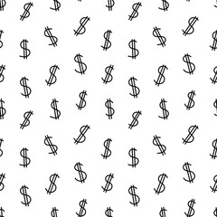 Dollar signs seamless pattern. Black dollar icon on white background. Hand drawn money symbol vector illustration. Endless texture for wrapping paper, textile, wallpaper, fabric.