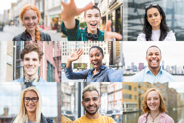 Happy multiethnic people portraits collection - Group headshots in collage mosaic collection showing diversity and happiness - Smiling multicultural faces looking at camera - Face database