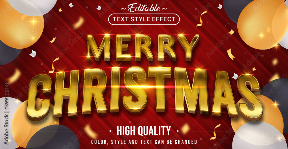 Poster merry christmas with gold text effect color - editable text effect.