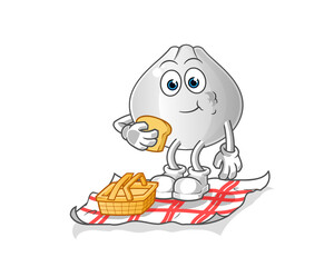 meat bun on a picnic cartoon. cartoon mascot vector