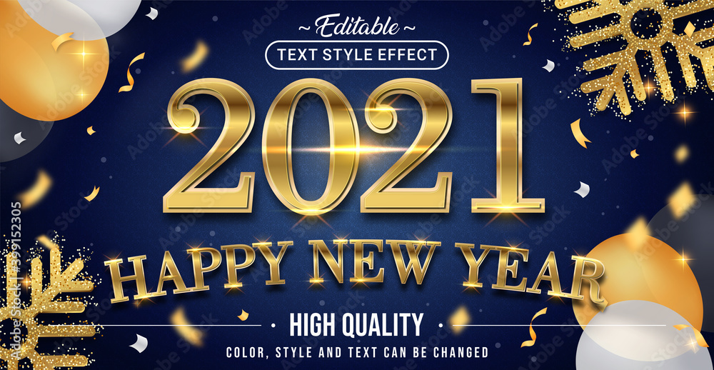 Poster Happy New Year 2021 with Gold Text Effect Color - Editable text effect.
