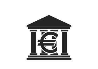 bank icon with euro sign. isolated vector finance and banking symbol