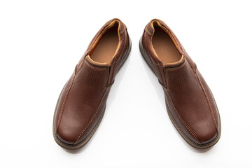 Pair of Brown Slip on Shoes Isolated on White Background