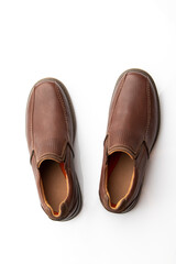 Top view Pair of Brown Shoes Isolated on White Background