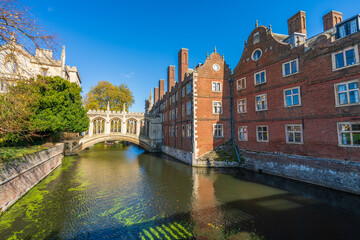 Bridge of sighs at sunny day in Cambridge. England 