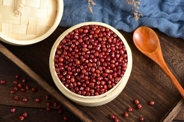 Red beans on the background of retro Chinese style