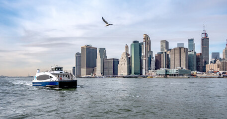 new york city manhattan skyline on a cloudy day in november