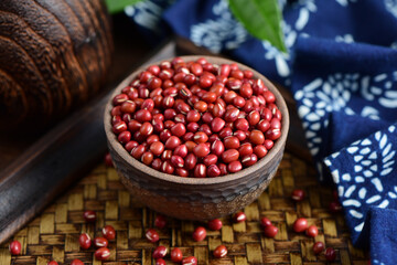 Red beans on the background of retro Chinese style