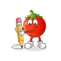 tomato write with pencil character. cartoon mascot vector