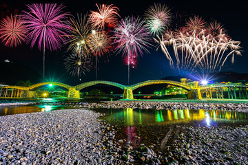 Fireworks display at Kintai Bridge in Iwakuni, Japan