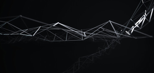 Abstract black science 3D background. Network connection structure.