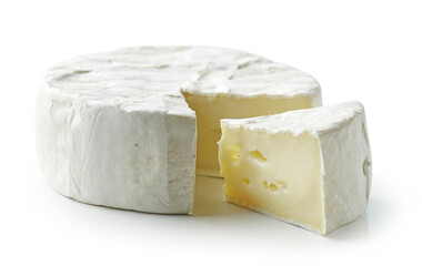 fresh brie cheese on white background