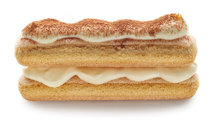 Ladyfinger cookies with cream and cocoa powder