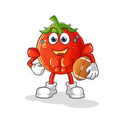tomato playing rugby character. cartoon mascot vector