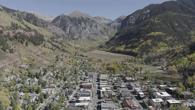 4K Aerial Flyover Of Telluride Colorado Town