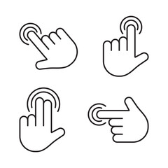 Gesture touch screen icons. Finger click, tap on button. Touchscreen technology. Black line art. Vector illustration