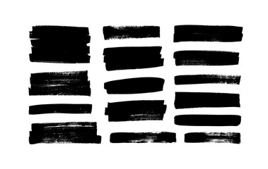 Vector black paint, ink brush strokes, rectangular shapes. Dirty grunge design elements, rectangle or background for text. Grungy black smears or rough lines. Hand drawn grunge ink illustration 