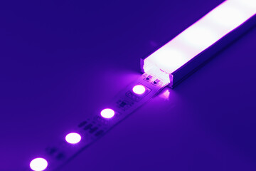 led strip purple light in aluminum channel diffuser