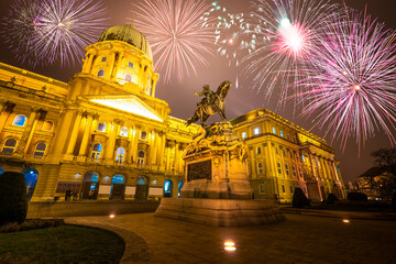Buda Castle fireworks show in Budapest. Hungary