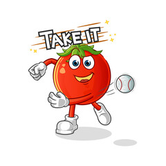 tomato throwing baseball vector. cartoon character